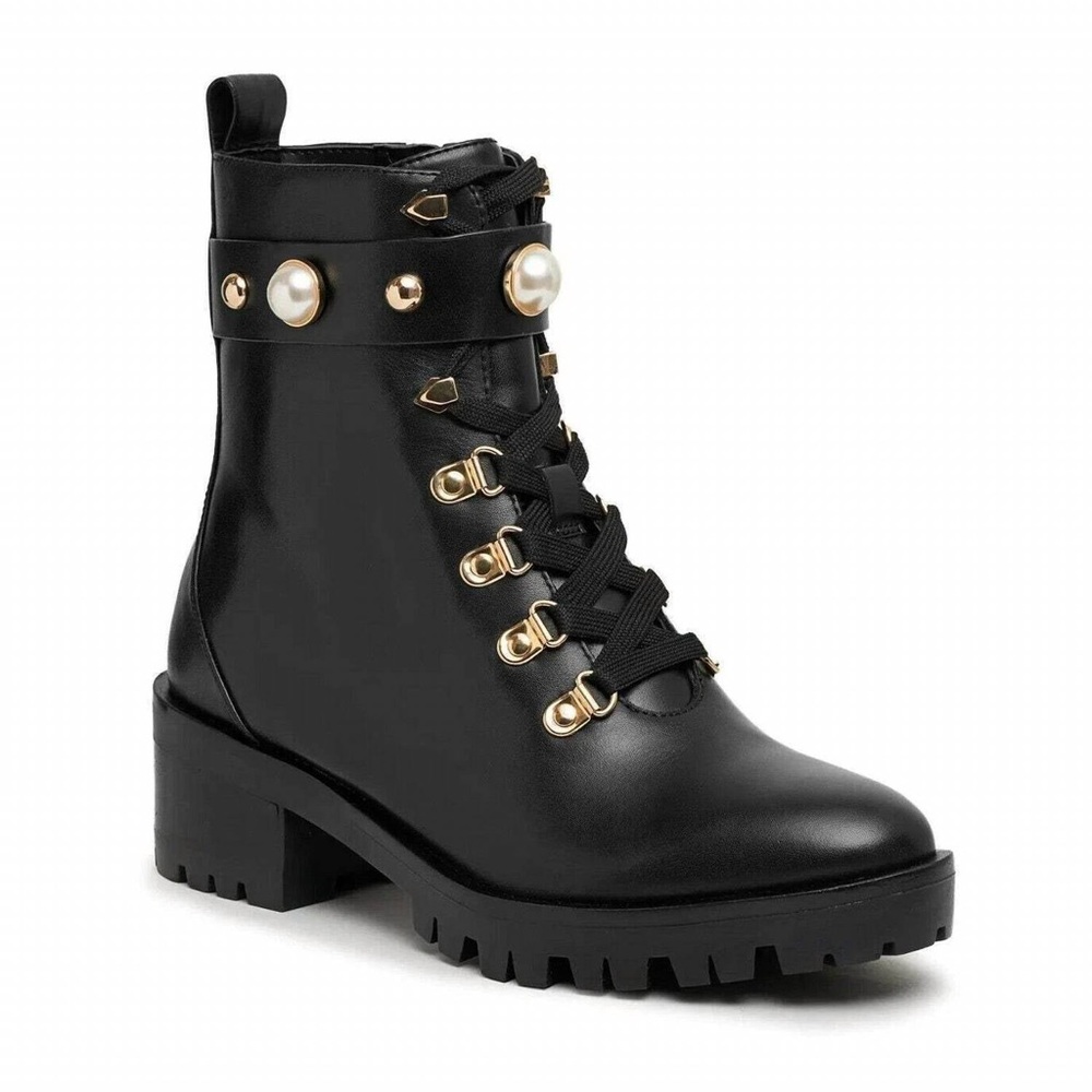 Karl Lagerfeld Women's Leather Embellished Combat Boots